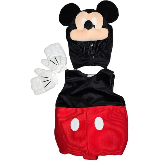 Disney Mickey Mouse Baby Costume 6-12M Hooded Romper With Gloves halloween - Picture 2 of 8